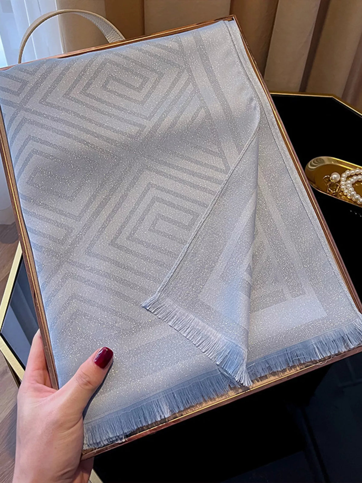 Raw Hem Lightweight Scarf - Blue - View 10