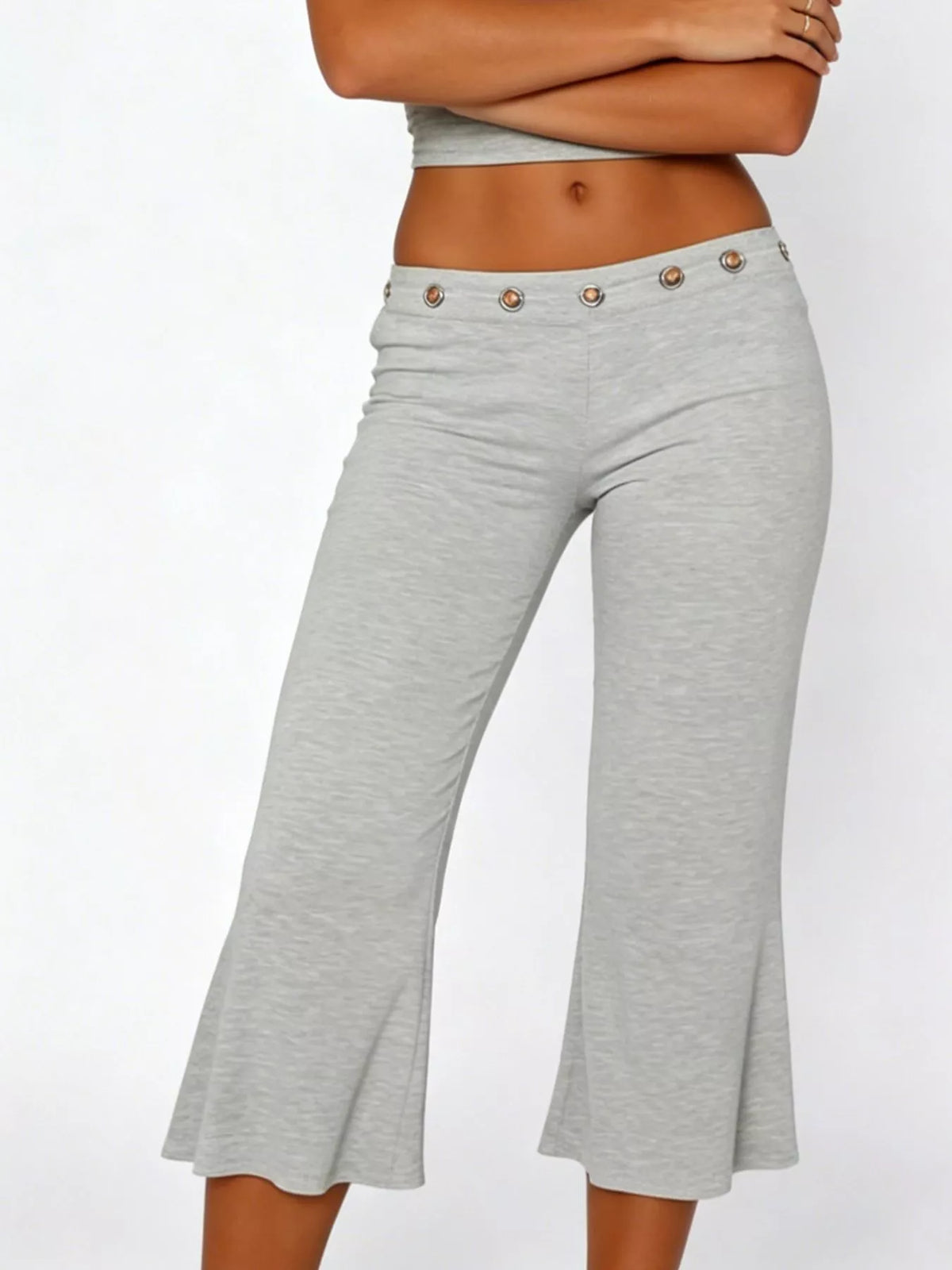 Mid Rise Capris Pants - Light Gray - View 20