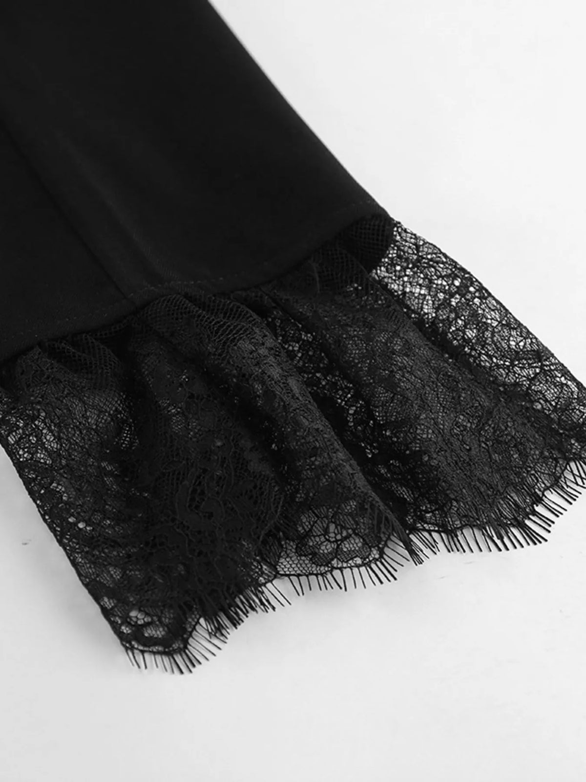 Lace Hem Lapel Collar Blazer - Black - View 14