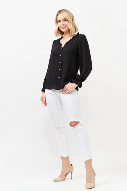 And The Why Polka Dot Ruffle Detailed Blouse Top - BLACK - View 2