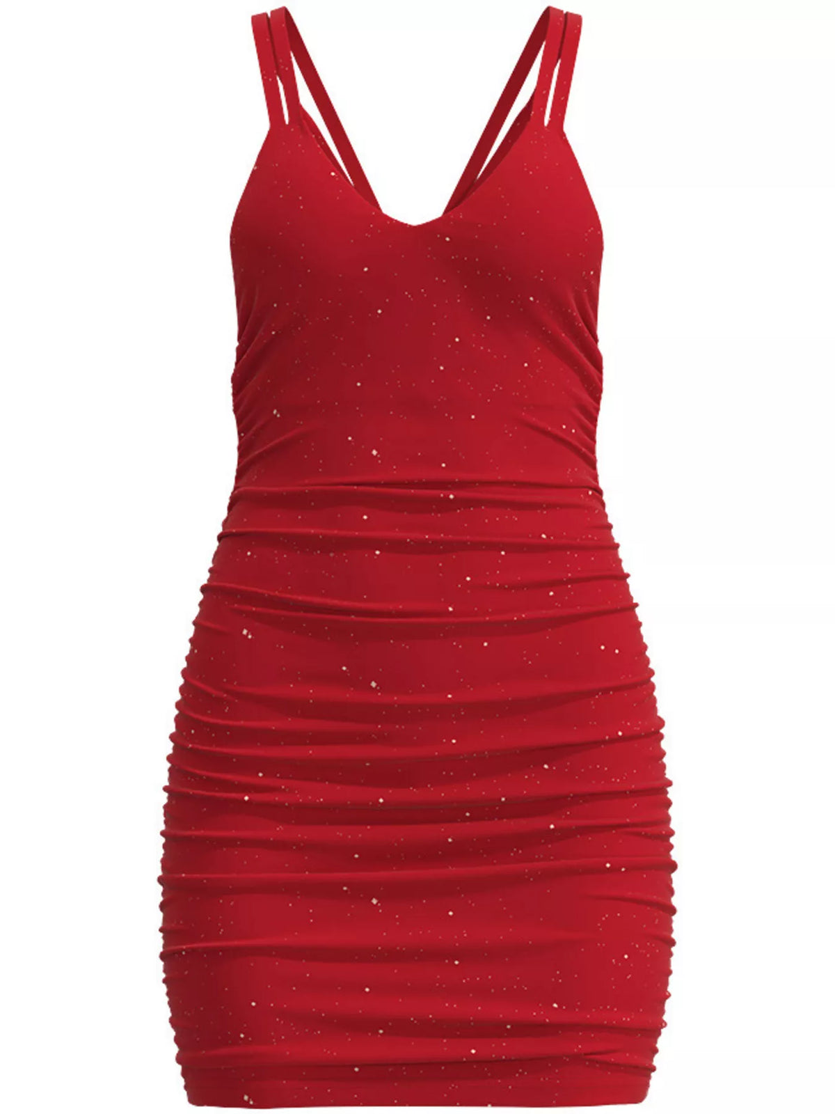 Glitter Ruched Bodycon Mini Dress - Wine Red - View 3
