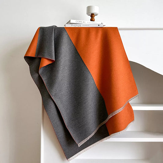 Two-Tone Raw Hem Scarf - Orange - View 2