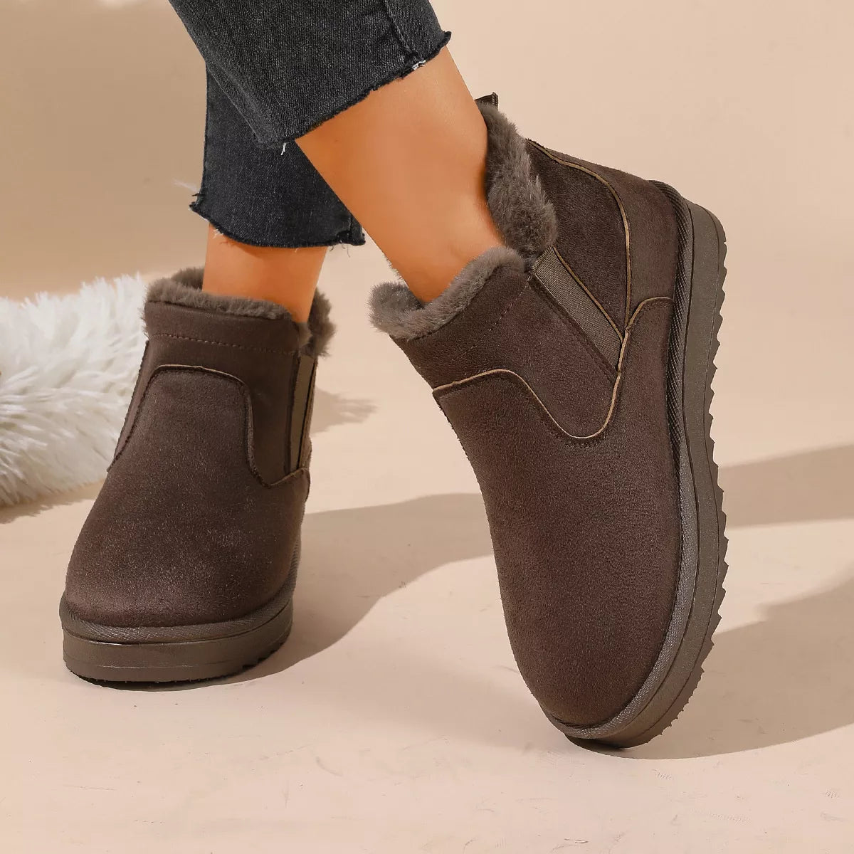 Plush Lined Winter Ankle Boots - Khaki - View 2