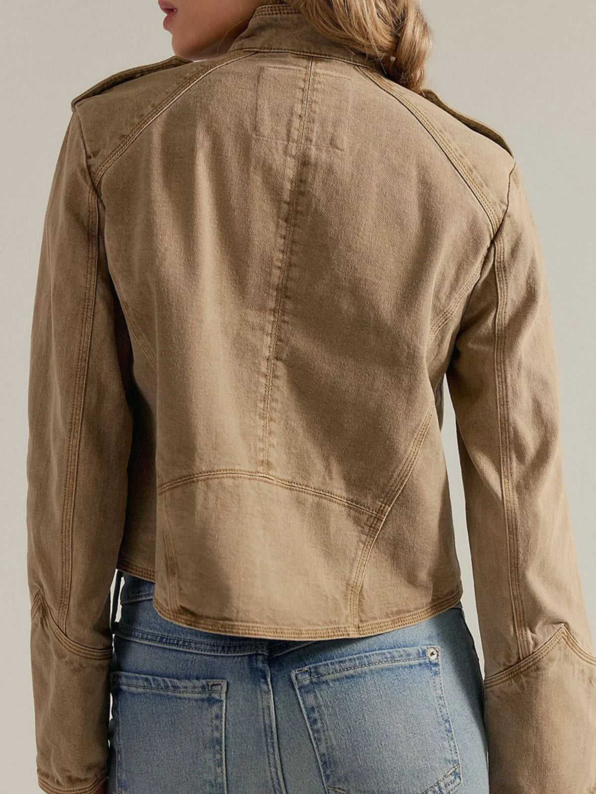 Decorative Button Cropped Jacket - Khaki Color - View 5
