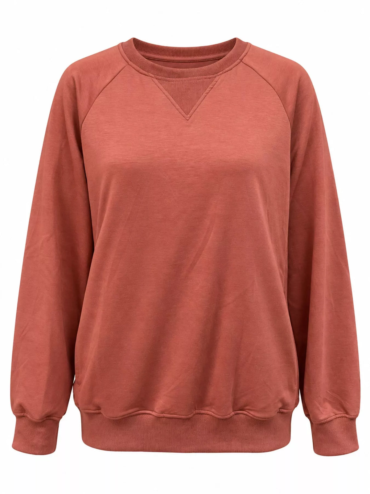 Crew Neck Raglan Sleeve Sweatshirt - Rust Red - View 14