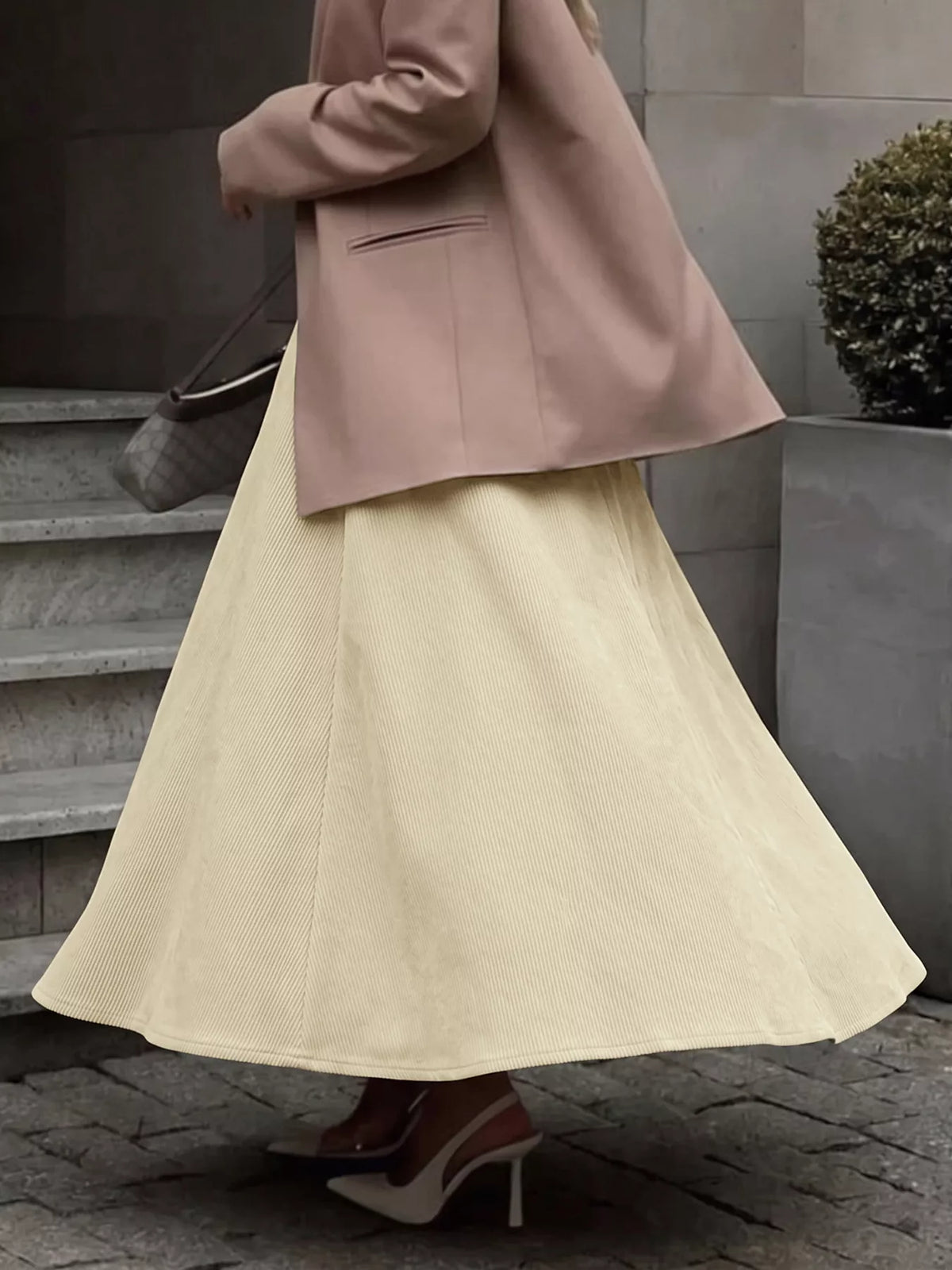 High Waist Pleated Midi Skirt - Khaki - View 6