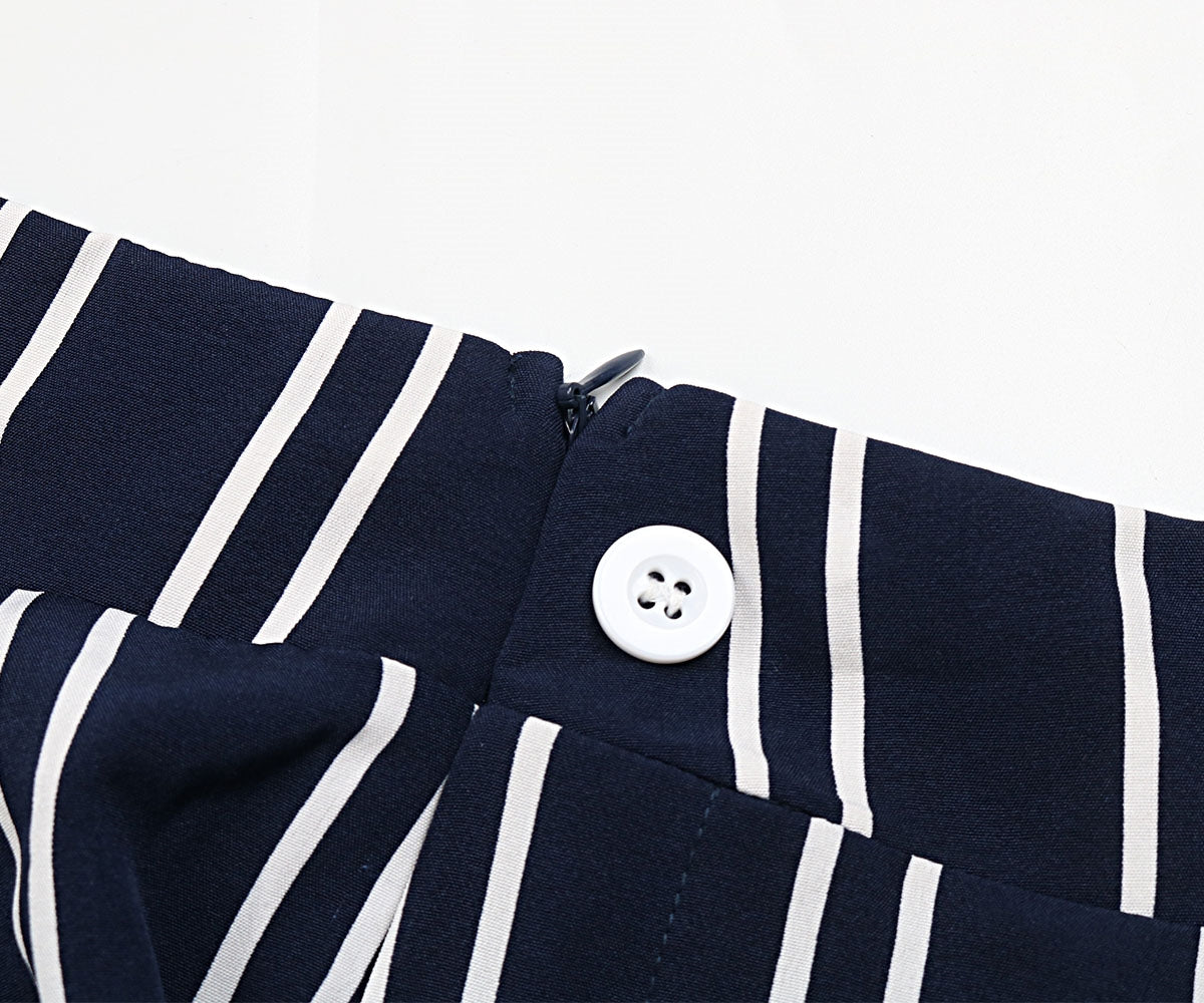 Perfee Striped Slit Wide Leg Pants - Dark Blue - View 8