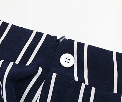 Perfee Striped Slit Wide Leg Pants - Dark Blue - View 8