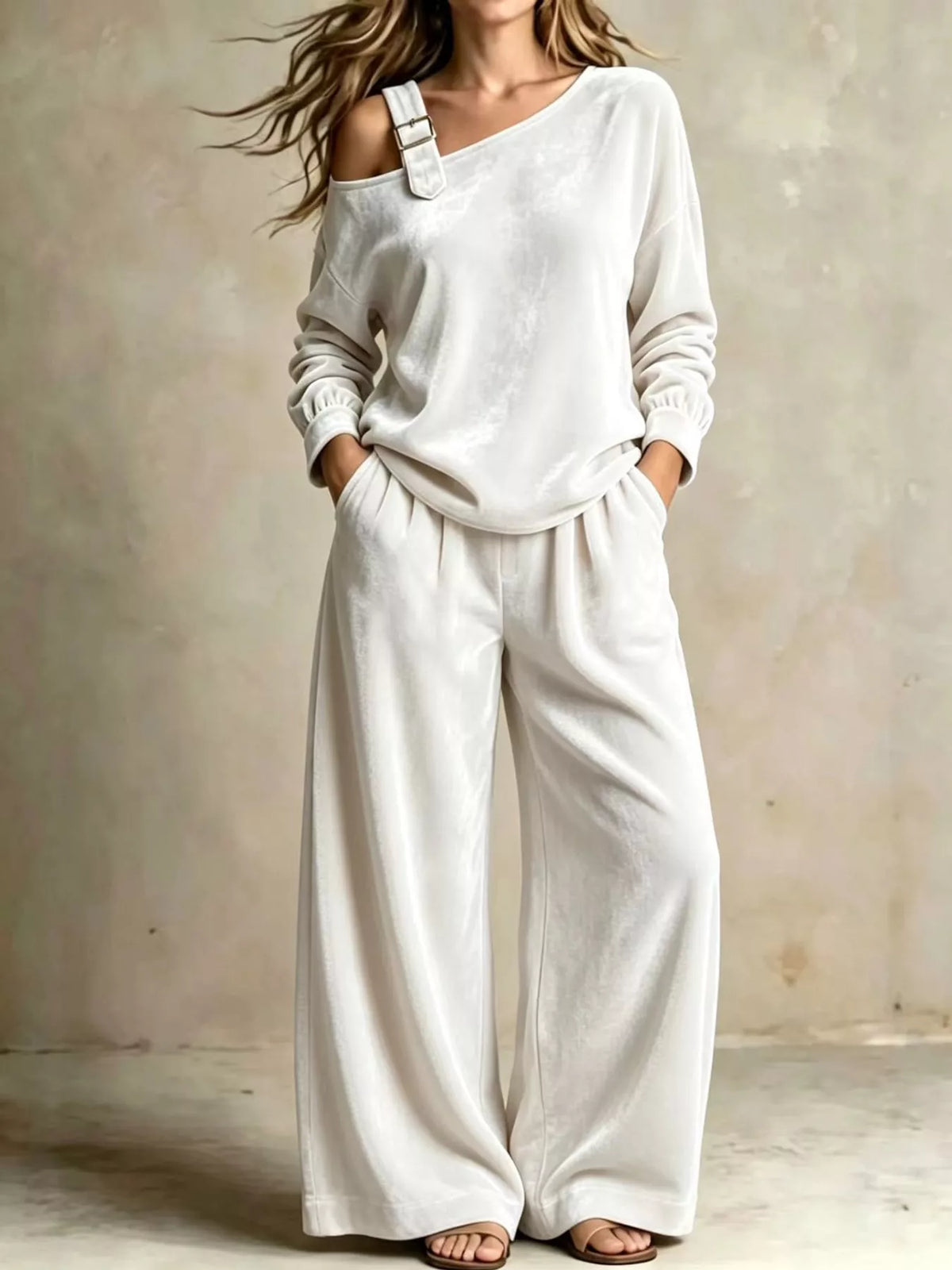 Asymmetrical Neck Top and Pants Set