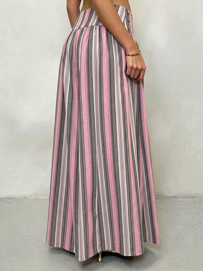 High-Waisted Striped Wide-Leg Casual Pants - Gray Pink Stripes - View 4