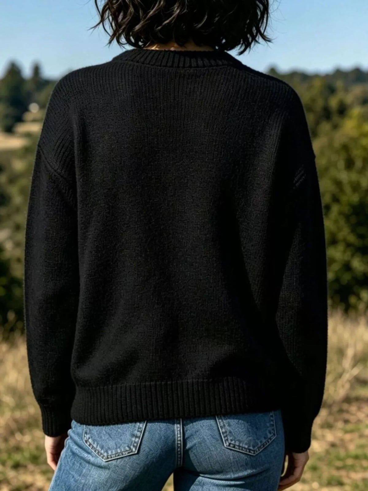 Lobster Graphic Crew Neck Sweater - Black - View 3