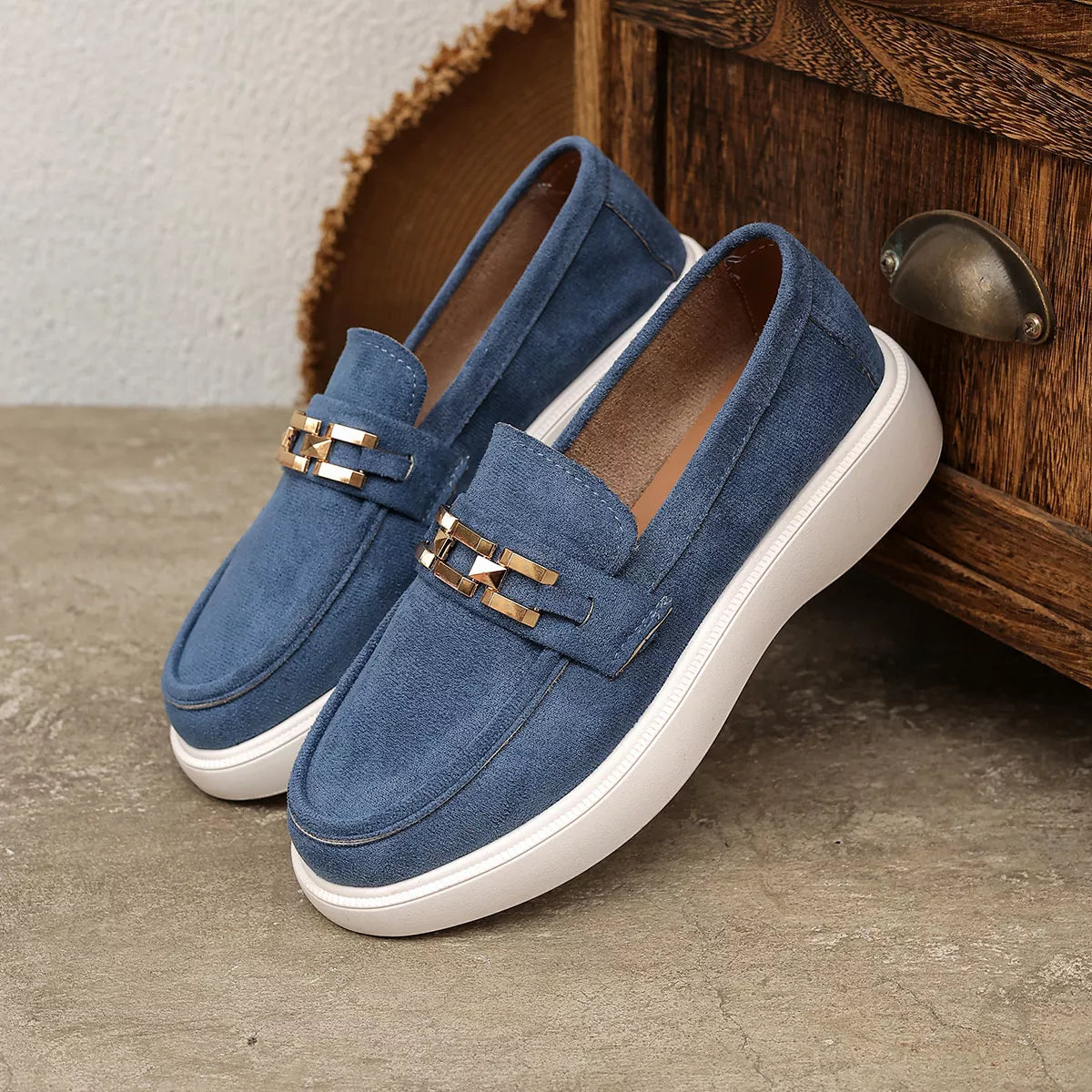 Round Toe Slip-Ons - Blue - View 3