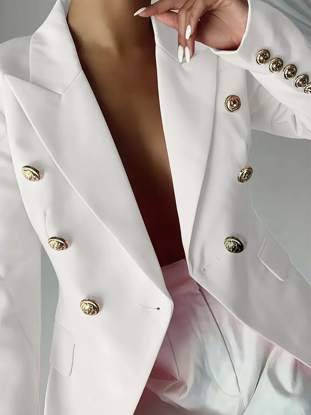 Decor Button Lapel Collar Blazer - White - View 6