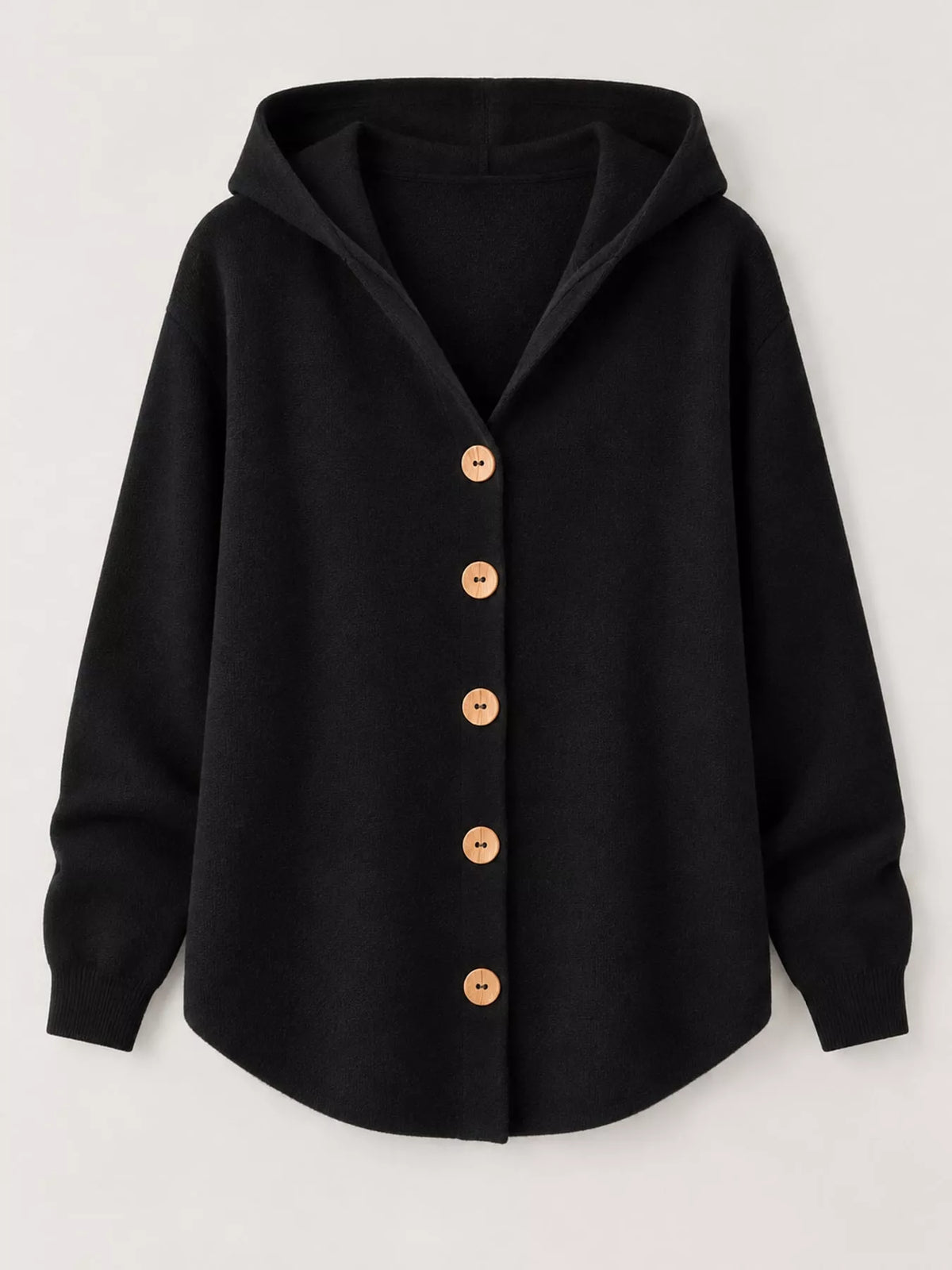 Full Size Hooded Button-Down Knit Cardigan Plus Size - Black - View 45
