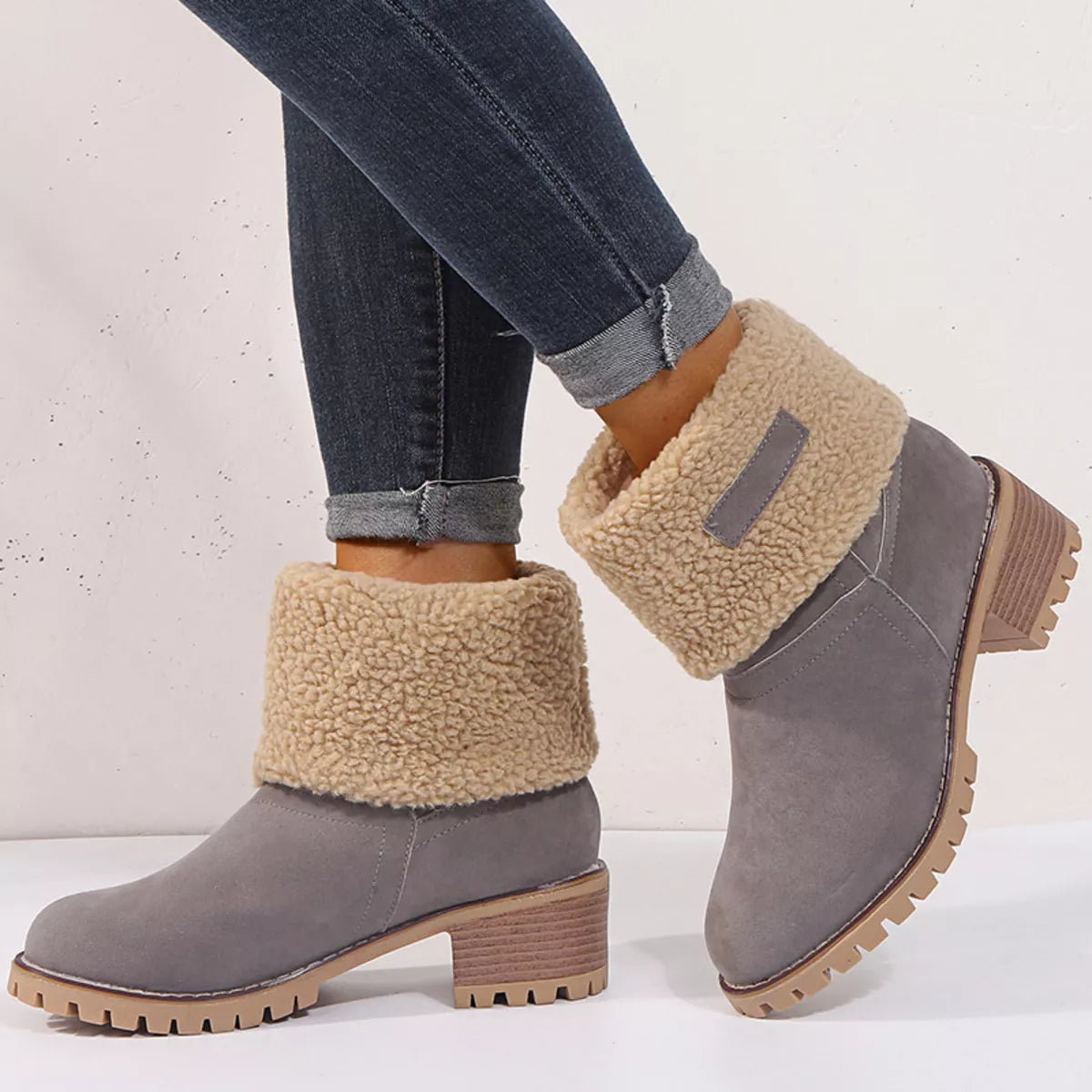 Round Toe Block Heels Boots - Dark Gray - View 13