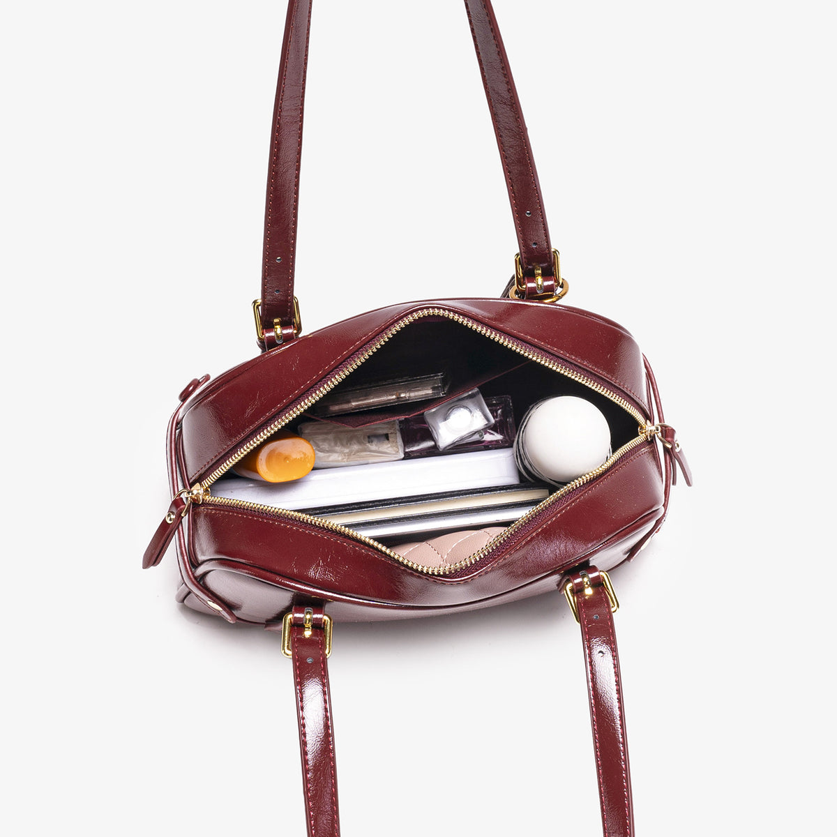 Vintage Style Leather Shoulder Bag - Red - View 5