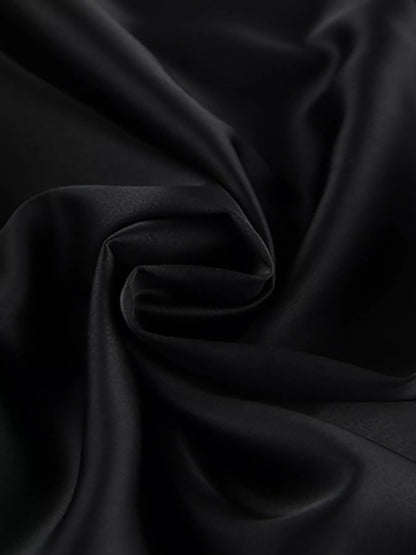 Satin Mini Dress with Lace Detachable Cape - Black - View 18