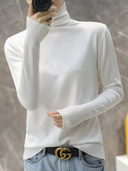 Full Size Slim-Fit Turtleneck Knit Top Plus Size - White - View 1