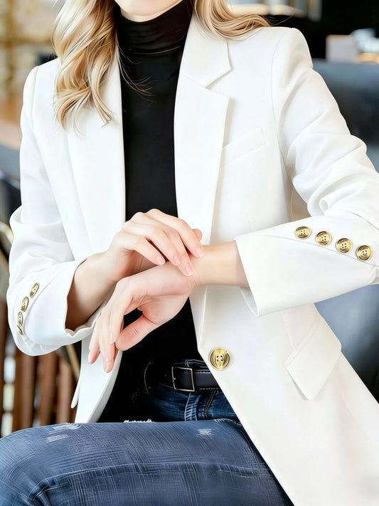 Full Size One Button Lapel Collar Blazer Plus Size - White - View 2