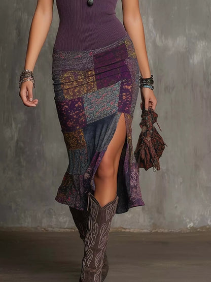Slit Printed Sleeveless Midi Dress - Plum Purple - View 3