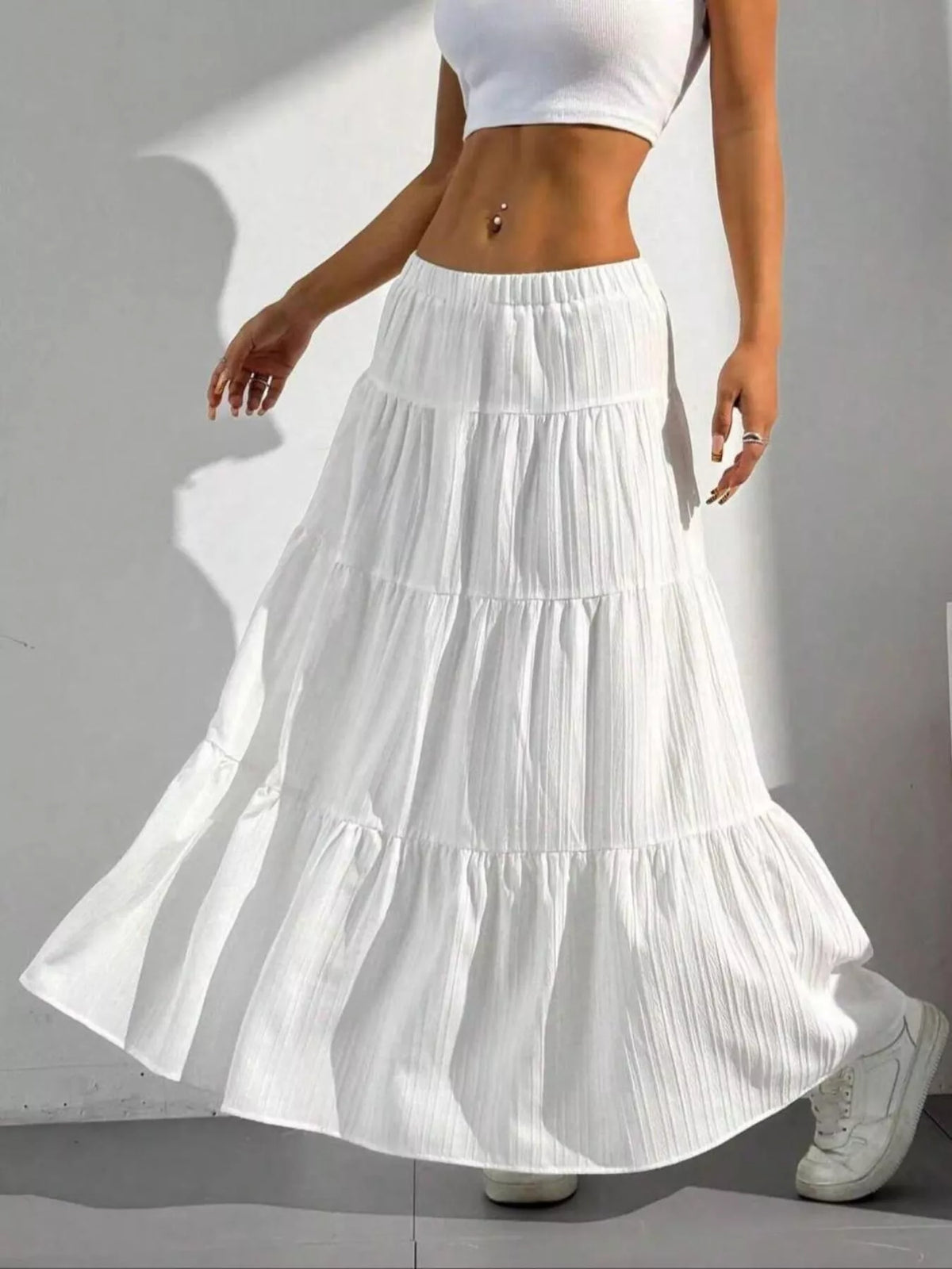 Flowy Tiered Maxi Skirt - White - View 2