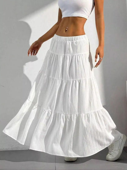 Flowy Tiered Maxi Skirt - White - View 2