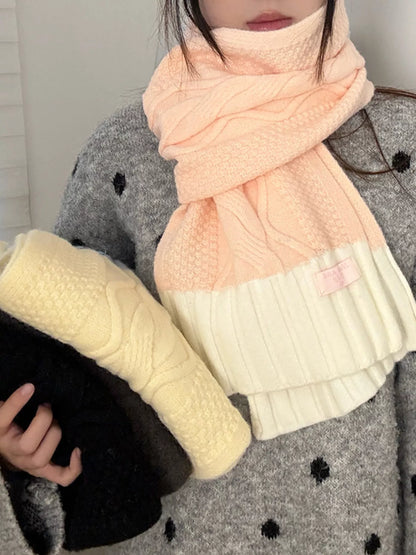Two-Tone Knitted Warm Scarf - Pink - View 1