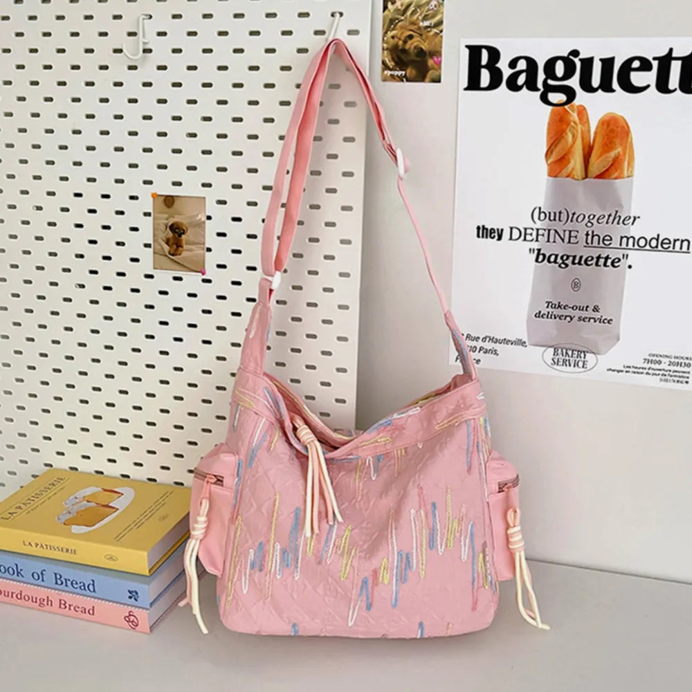 Contrast Texture Shoulder Bag - Pink - View 4