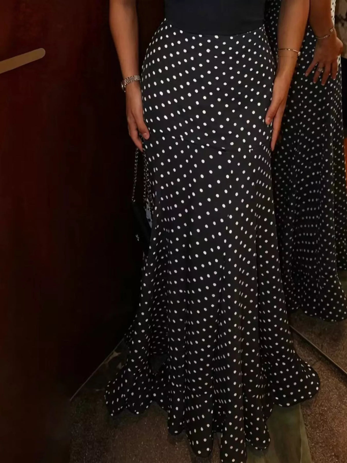 Polka Dot Mermaid Maxi Skirt - Black - View 10