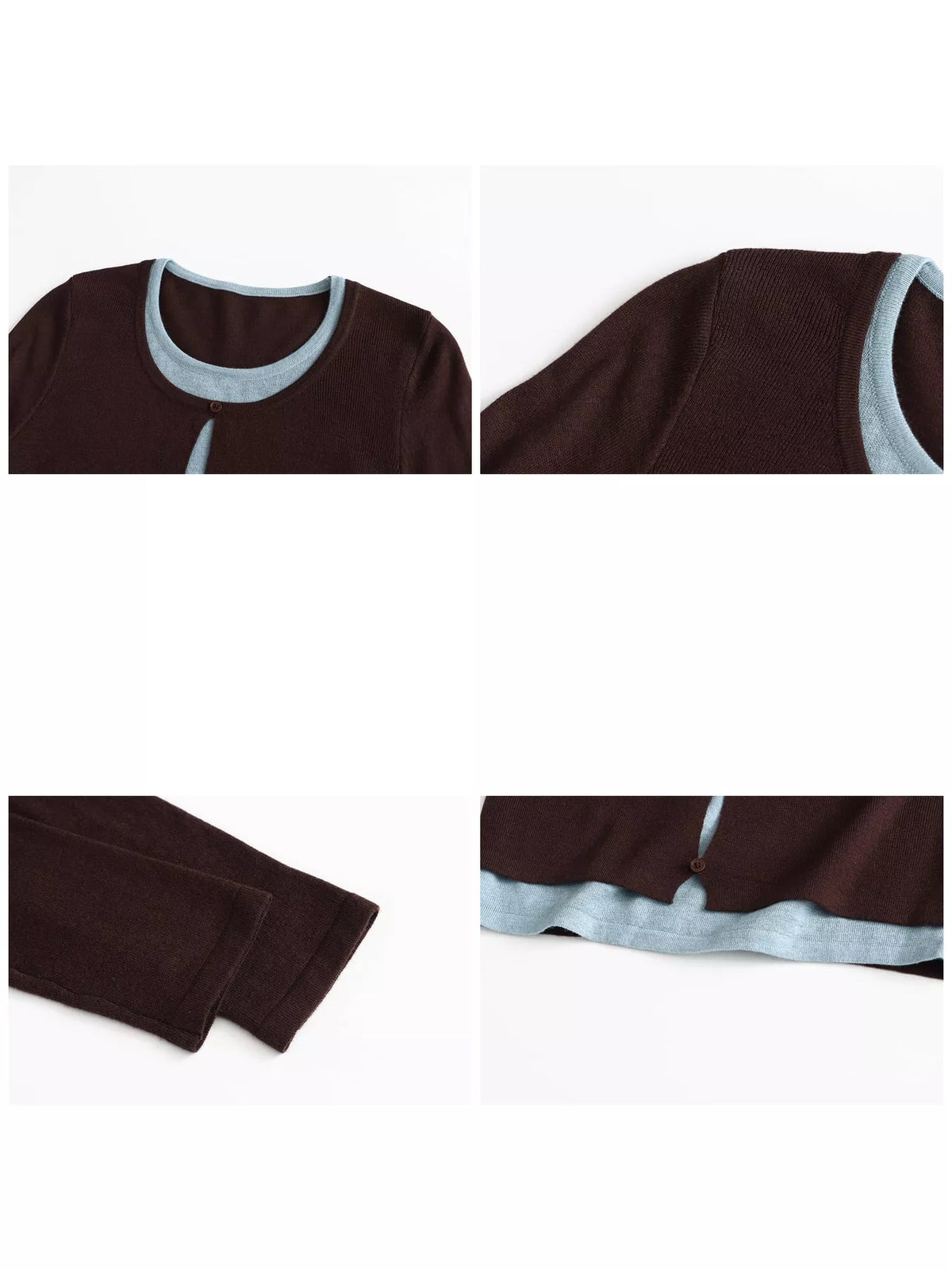 Layered Look Long Sleeve Knit Top - Coffee - View 6