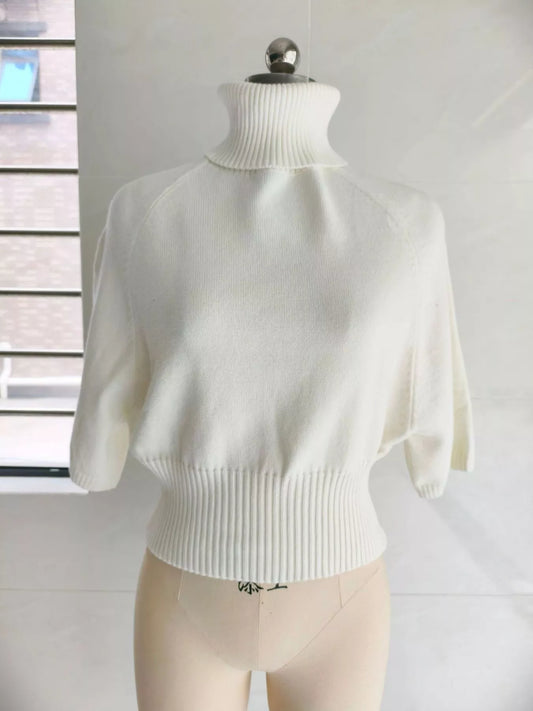 Turtleneck Batwing Sleeve Sweater - Beige - View 2