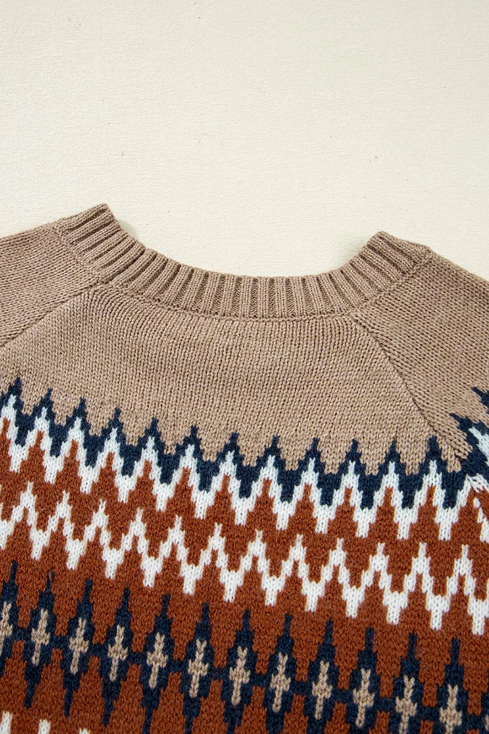 Geometric Pattern Long Sleeve Sweater - Taupe - View 11