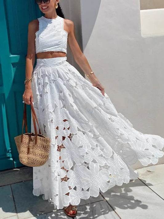 Floral Lace Tank and Skirt Set - product photo 1