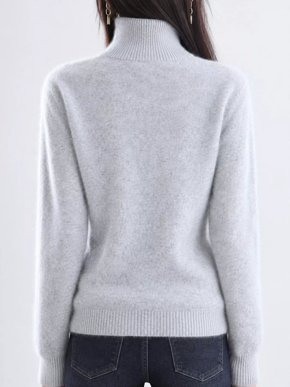 Full Size Turtleneck Long Sleeve Sweater Plus Size - Light Gray - View 13