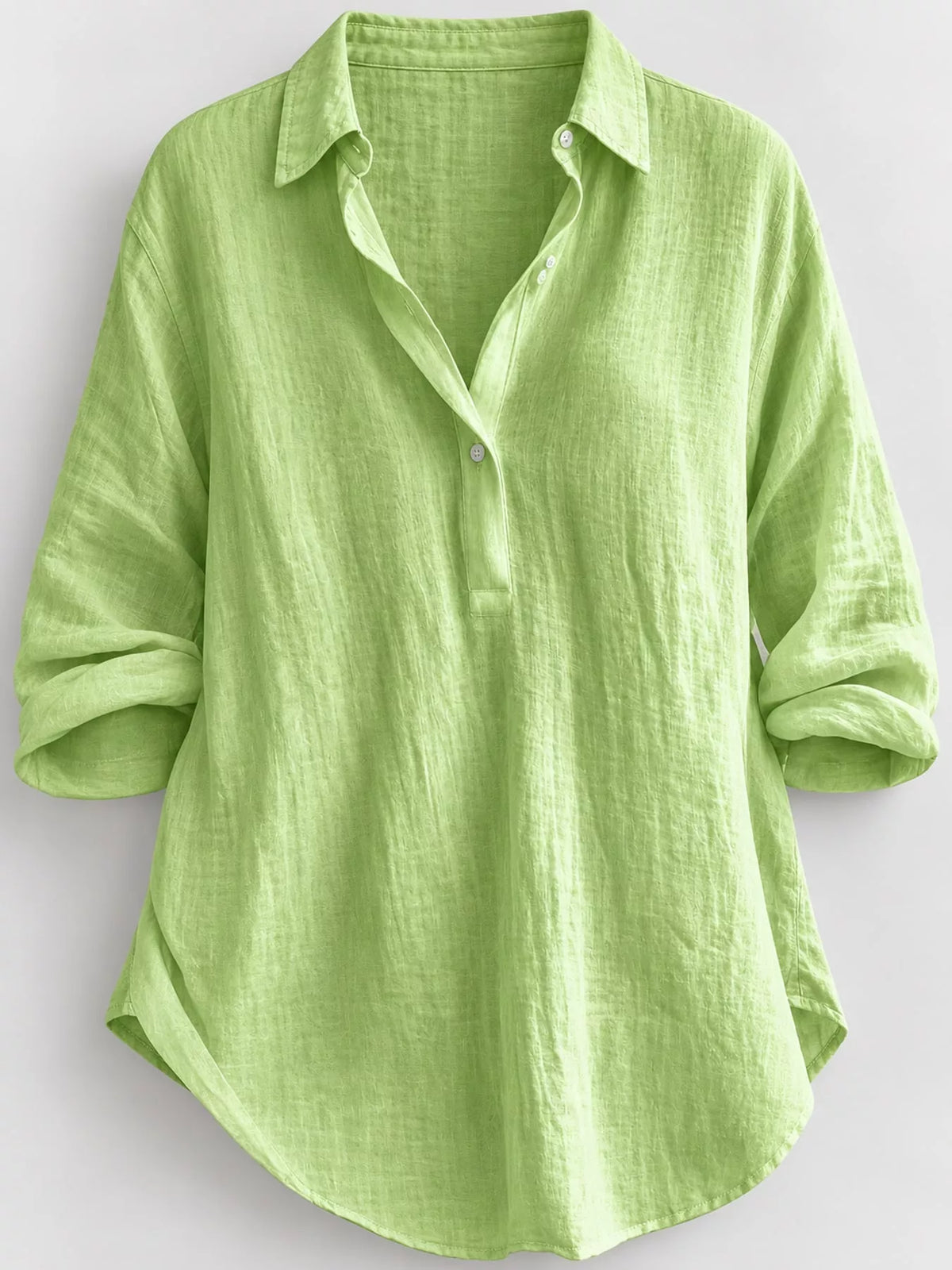 Collared Neck Long Sleeve Blouse - Green - View 9