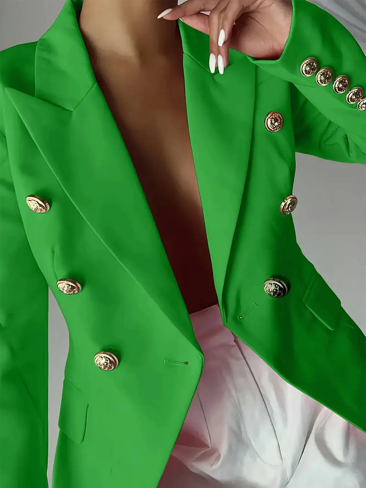 Decor Button Lapel Collar Blazer - Green - View 24
