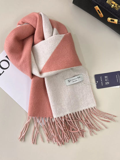 Fringe Color Block Scarf - Pink Beige - View 1