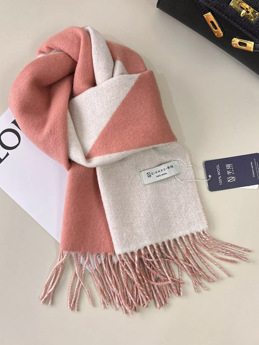 Fringe Color Block Scarf - Pink Beige - View 1