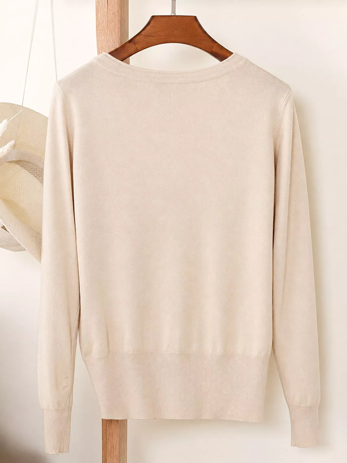 Classic V-Neck Button-Down Knit Cardigan - Apricot - View 13