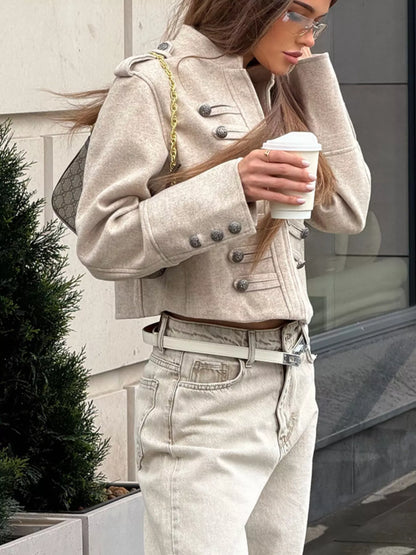Zip Up Cropped Jacket - Beige - View 4