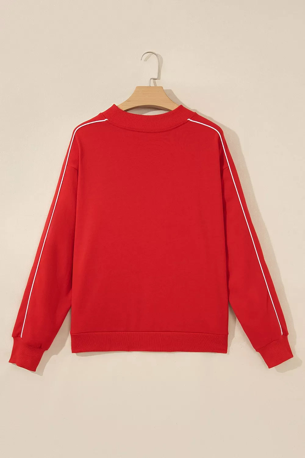 Stand Neck Long Sleeve Regular Fit Sweatshirt - Red - View 6