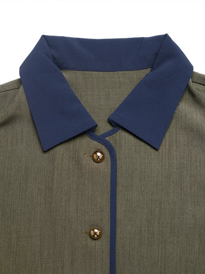 Contrast Trim Button-Up Jacket - Green - View 7