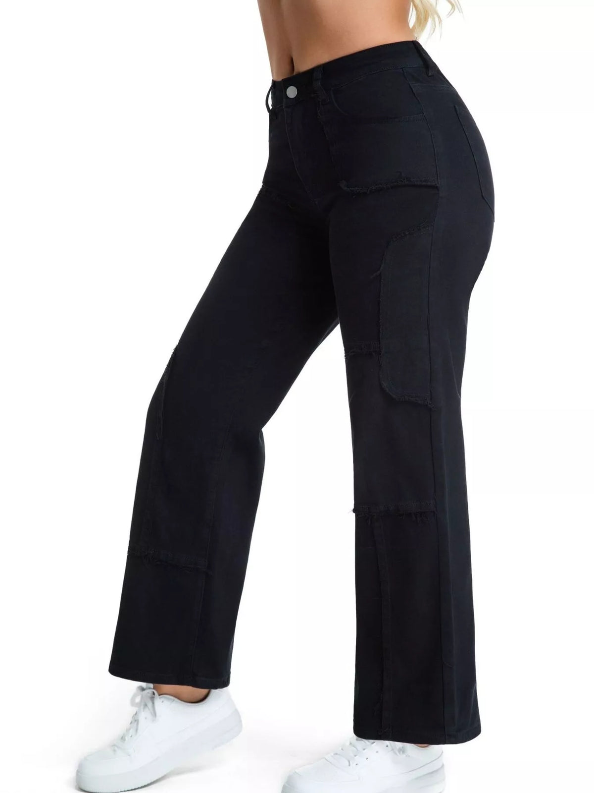 Frayed Edge Straight Leg Jeans - Black - View 4