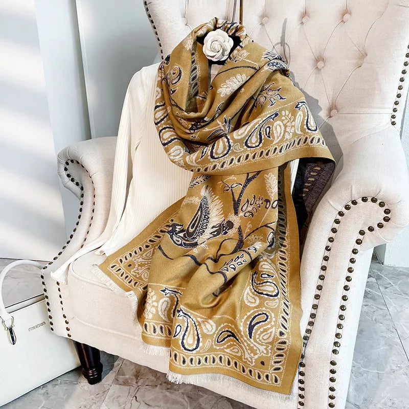 Printed Raw Hem Scarf - Yellow - View 4