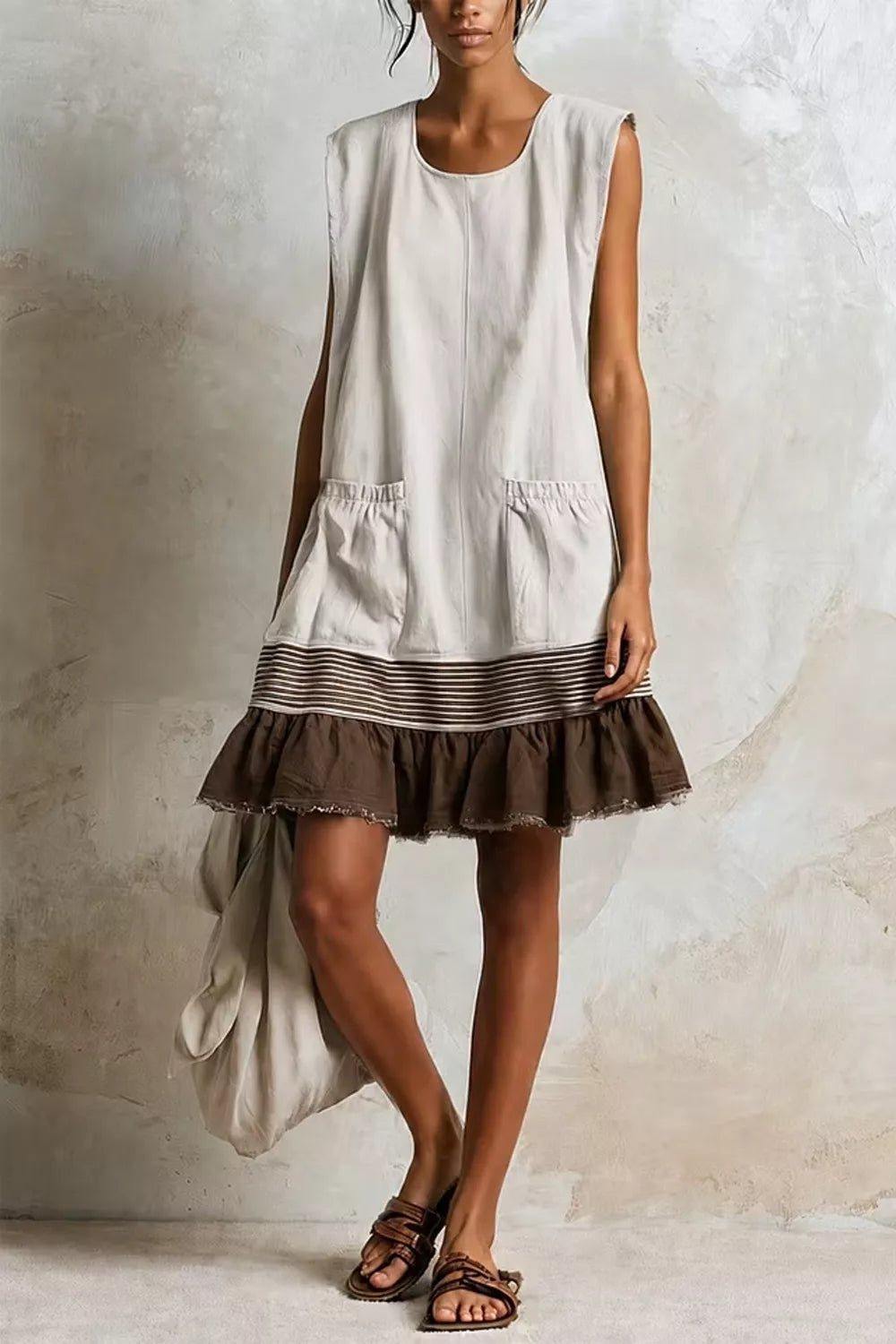 Full Size Ruffled Hem Sleeveless Mini Dress Plus Size - White - View 1