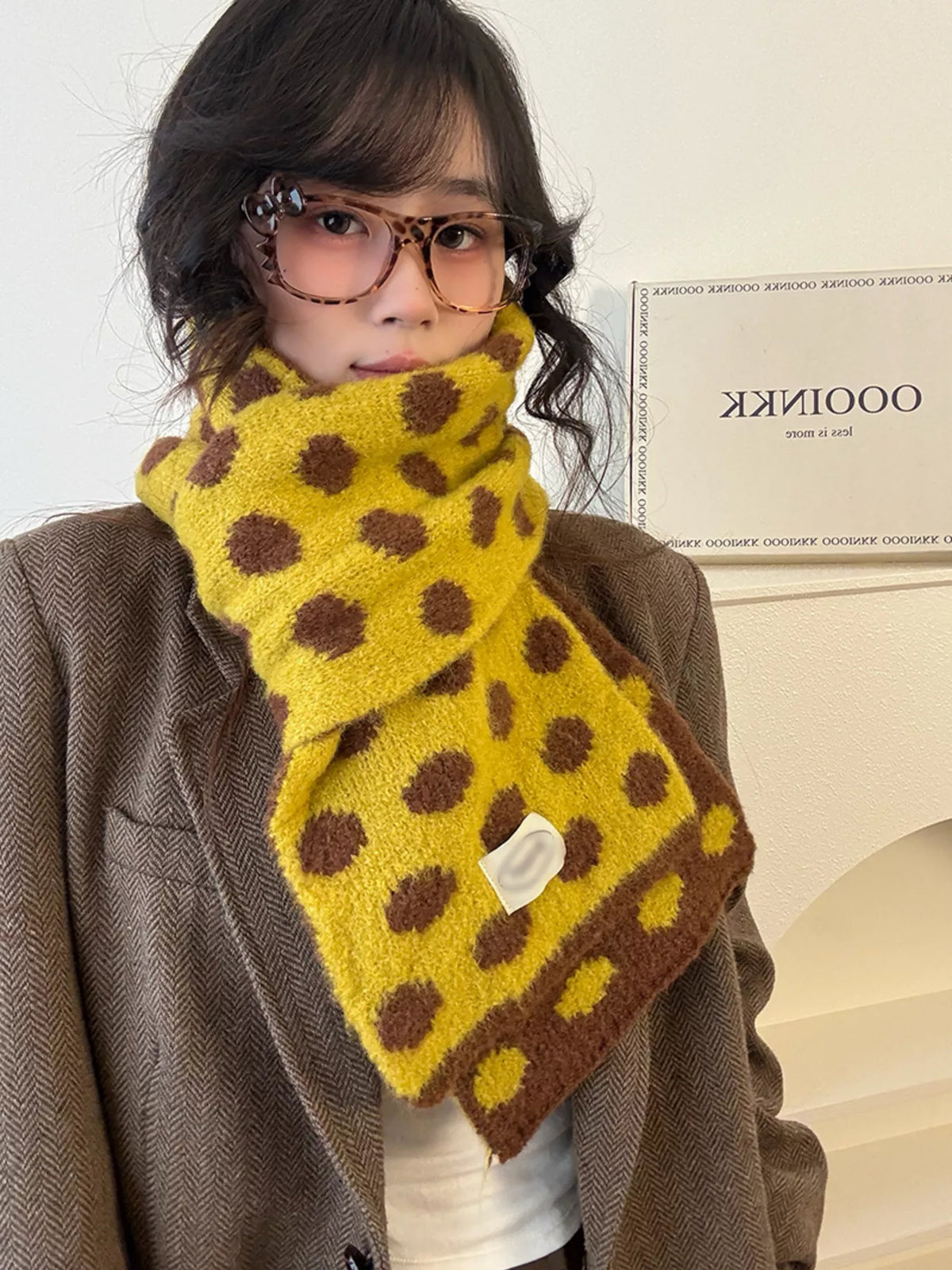 Polka Dot Knitted Scarf - Sherbet - View 9