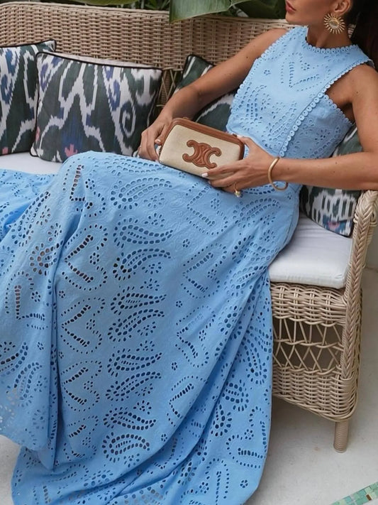 Eyelet Lace Top and Maxi Skirt Set - product photo 1