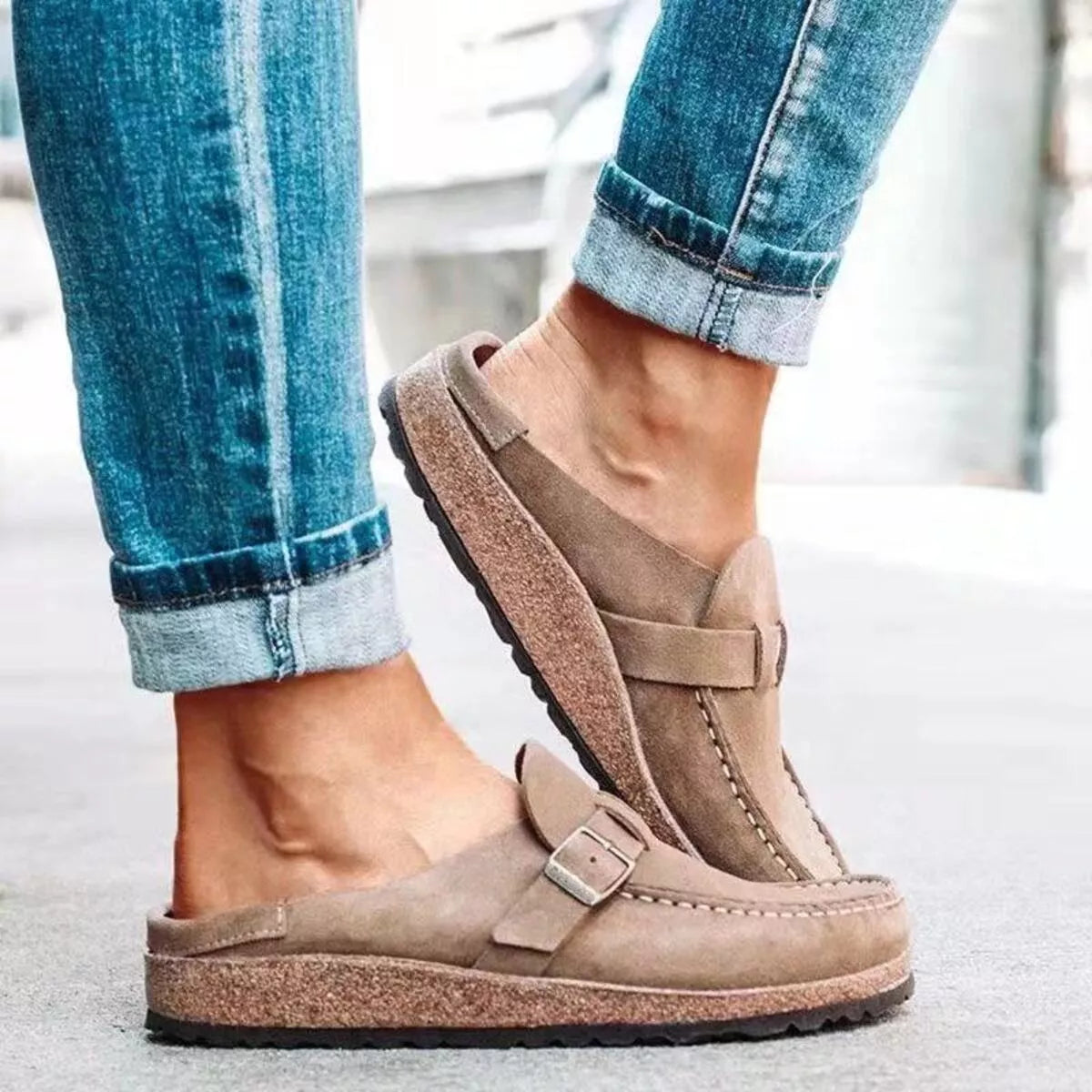 Round Toe Slip-Ons - Khaki - View 2