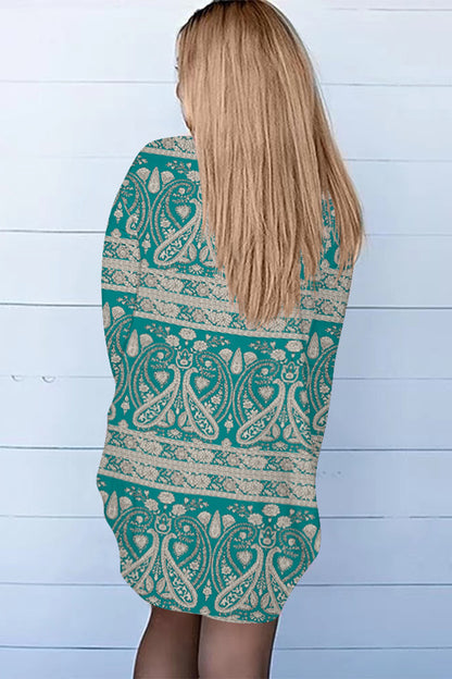 Printed Long Sleeve Cardigan - Teal - View 2
