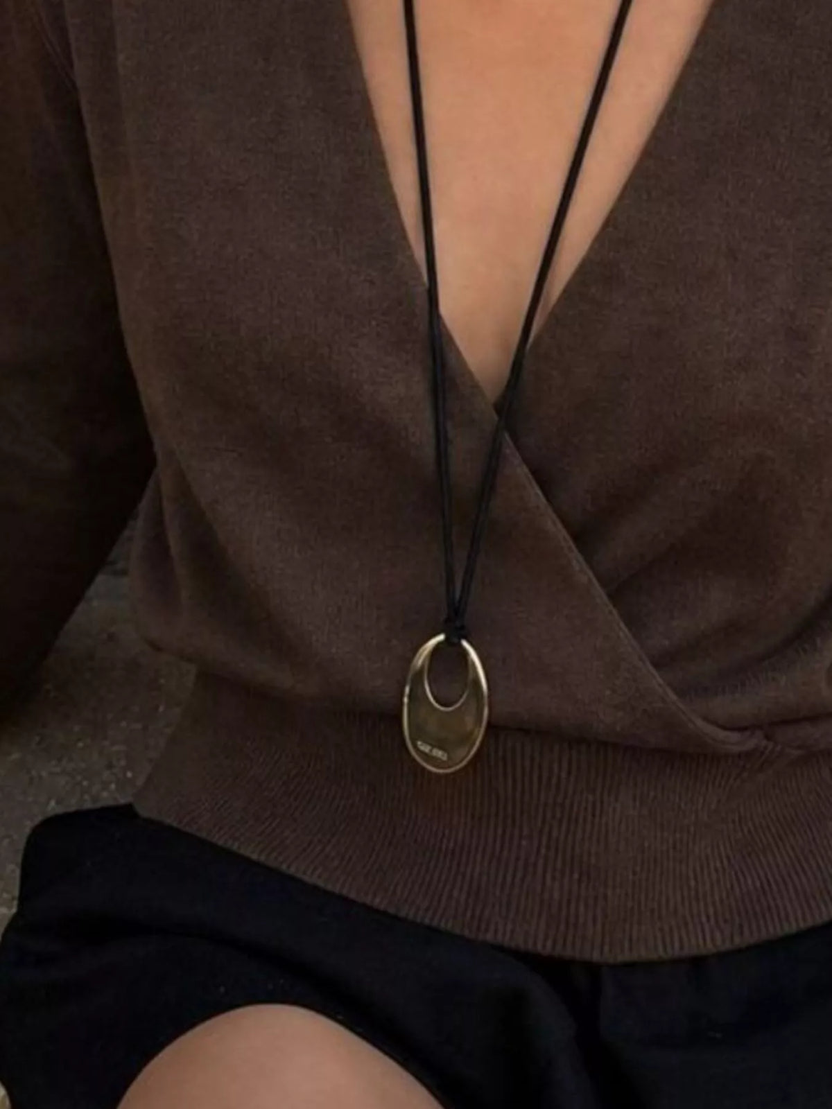 Wrap Front Long Sleeve Sweater - Brown - View 3